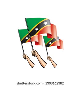 Saint Kitts and Nevis flag and hand on white background. Vector illustration