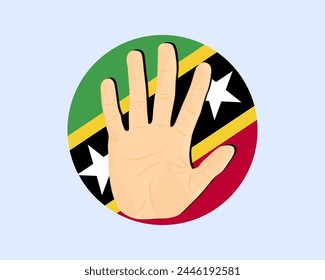 Saint Kitts And Nevis flag with hand stop sign, protest and human rights idea, vector design, protest in Saint Kitts And Nevis, restriction or banned emblem, violation of freedom of expression