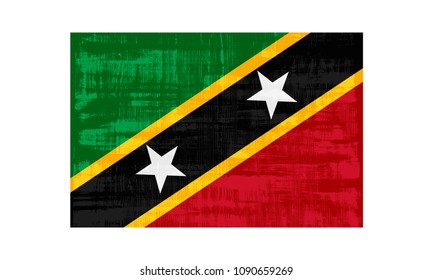 Saint Kitts and Nevis flag isolated on white background. Vector illustration in grunge style.
