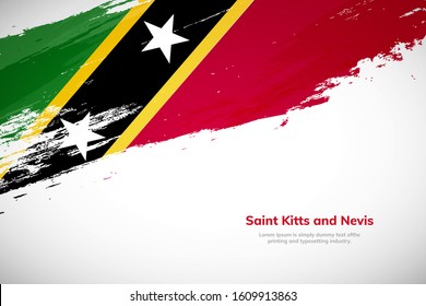 Saint Kitts and Nevis flag made in brush stroke background. National day of Saint Kitts and Nevis. Creative national country flag icon. Abstract painted grunge style brush flag background.