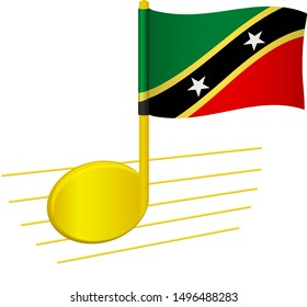 Saint Kitts and Nevis flag and musical note. Music background. National flag of Saint Kitts and Nevis and music festival concept vector illustration