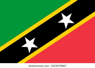 Saint Kitts and Nevis flag in official colors, dimensions and aspect ratio. Vector flag symbolizing national pride, identity, heritage, patriotism and authority