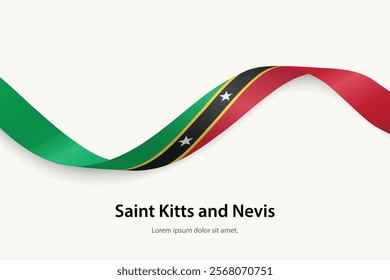 Saint Kitts and Nevis flag on Waving ribbon. Template for independence day