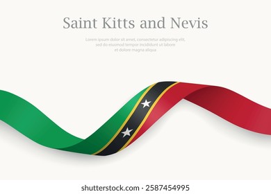 Saint Kitts and Nevis flag on Waving ribbon. Template for independence day