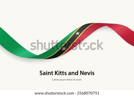 Saint Kitts and Nevis flag on Waving ribbon. Template for independence day