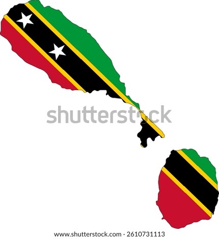Saint Kitts and Nevis Flag on Map - St. Kitts and Nevis Country Flag Overlay on Map
