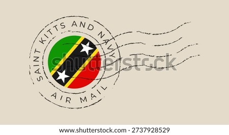 Saint Kitts and Nevis flag postmark stamped on a vintage paper background for international air mail correspondence..