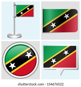 Saint Kitts and Nevis flag - set of various sticker, button, label and flagstaff