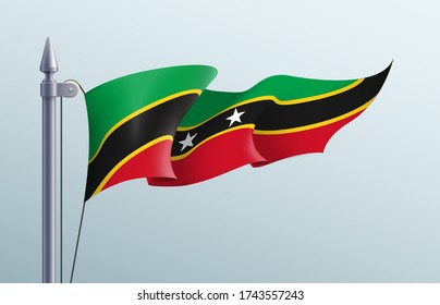 Saint Kitts and Nevis flag state symbol isolated on background national banner. Greeting card National Independence Day of the Federation Saint Christopher and Nevis. banner with realistic state flag.