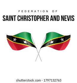 Saint Kitts and Nevis flag state symbol isolated on background national banner. Greeting card National Independence Day of the Federation Saint Christopher and Nevis. banner with realistic state flag.