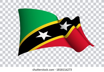 Saint Kitts and Nevis flag state symbol isolated on background national banner. Greeting card National Independence Day of the Federation Saint Christopher and Nevis. banner with realistic state flag.