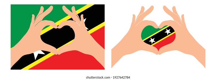 Saint Kitts and Nevis  flag. Two hands in the form of a heart with flag of Saint Kitts and Nevis 