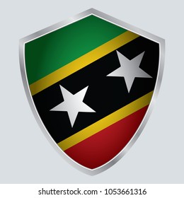Saint Kitts and Nevis Flag Vector Shield Icon . vector illustration . Shadow vector. gray background. 3d. eps10.