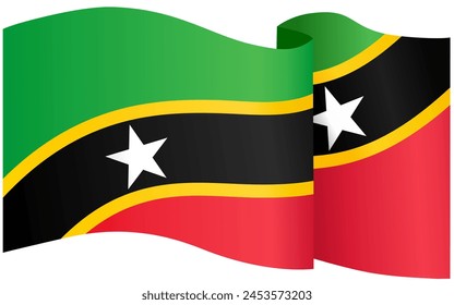 Saint Kitts and Nevis flag wave isolated on png or transparent background vector illustration.