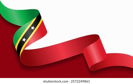 Saint Kitts and Nevis flag wavy abstract background. Vector illustration.