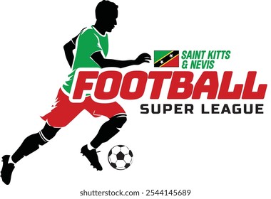 Saint Kitts and Nevis football league, Soccer ball, Football logo, Footballer Kick the Ball isolated on white background, Vector Illustration