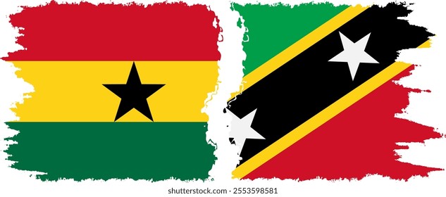 Saint Kitts and Nevis and Ghana grunge flags connection, vector