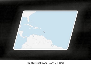 Saint Kitts and Nevis Highlighted in Flag Colors on Geographic Map. Modern Map on a dark abstract backdrop.