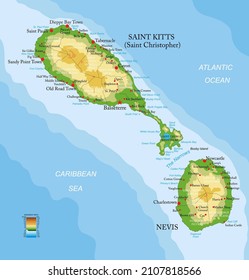 Saint Kitts and Nevis highly detailed physical map