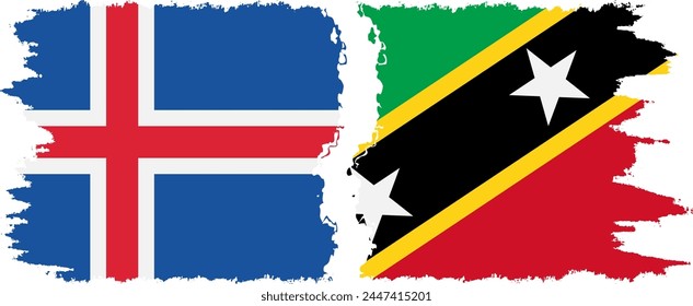 Saint Kitts and Nevis and Iceland grunge flags connection, vector