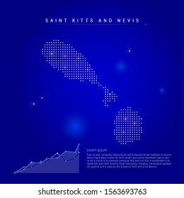Saint Kitts and Nevis illuminated map with glowing dots. Infographics elements. Dark blue space background. Vector illustration. Growing chart, lorem ipsum text.