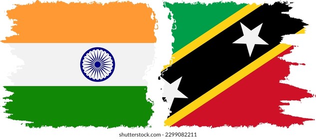 Saint Kitts and Nevis and India grunge flags connection, vector
