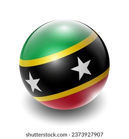 Saint Kitts And Nevis (KNA) Kittitian, Nevisian Nation Flag 2.5D Isometric View, Glossy Sphere Design, Flag Symbol Icon, Button Presentation Element Template Isolated on White Background