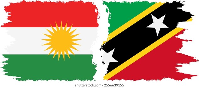 Saint Kitts and Nevis and  Kurdistan grunge flags connection, vector