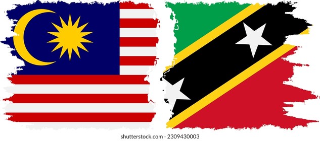 Saint Kitts and Nevis and Malaysia grunge flags connection, vector