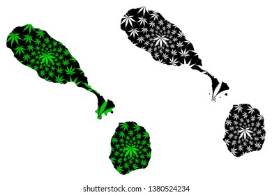 Saint Kitts and Nevis - map is designed cannabis leaf green and black, Federation of Saint Christopher and Nevis map made of marijuana (marihuana,THC) foliage,