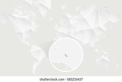 Saint Kitts and Nevis map with flag in contour on white polygonal World Map. Vector Illustration.