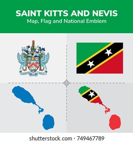  Saint Kitts and Nevis Map, Flag and National Emblem 