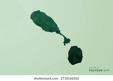 Karte von St. Kitts und Nevis - Vektorgrafik im Stil eines grünen Polygons, geometrisches Design mit niedrigem Poly und sauberer Silhouette auf weichgrünem Hintergrund.
