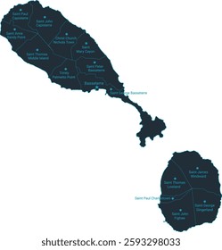 Saint Kitts and Nevis map high detailed with administrative divide by state, capital cities names, outline simplicity style. Vector illustration EPS10.