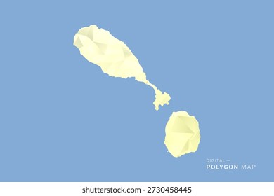 Mapa de San Cristóbal y Nieves en estilo de Vector de polígono bajo, ilustración de forma geométrica con tonos amarillos suaves sobre fondo azul, silueta limpia para infografía.