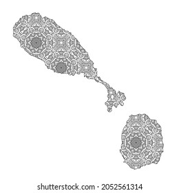 Saint Kitts and Nevis map with mandala Design. Vector Illustration