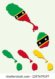 Saint Kitts and Nevis map with national flag decoration