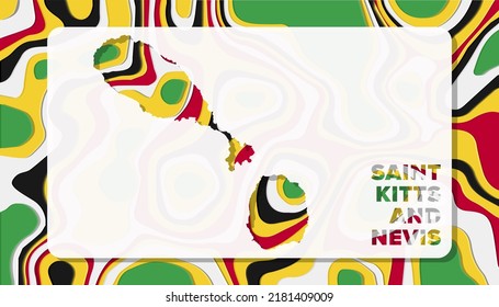 Saint Kitts and Nevis Map with Paper Cut Waves Background Shape perfect for Greeting Card, Desktop Wallpaper, and Banner