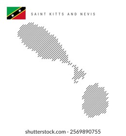 Saint Kitts and Nevis map from pattern of black slanted parallel lines. Map with gray diagonal lines. Silhouette of a country made of oblique hatching. Vector illustration isolated on white.