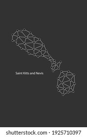 Saint Kitts and Nevis Map Point scales on black background. Wire frame polygonal network white line, dot and shadow dot.