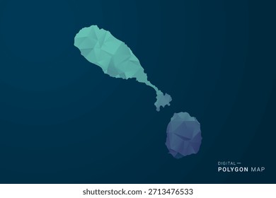 Karte von St. Kitts und Nevis - Vektorgrafik im Polygonstil mit Teal Blue Gradient, Low Poly Geometrisches Design, digital und Technologie inspiriert, saubere Silhouette auf dunklem Hintergrund.