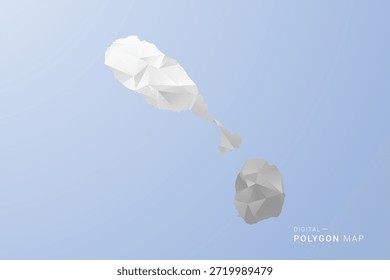 Saint Kitts and Nevis Map - polygon style vector illustration in gray, white and blue tone, low-poly geometric design, minimal silhouette, suitable for infographic and modern design.