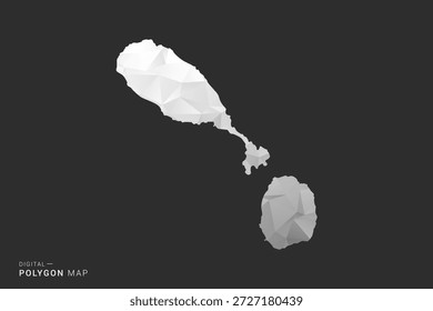 Mapa de San Cristóbal y Nieves - Ilustración vectorial de estilo polígono en diseño geométrico de bajo poli negro, gris y blanco, silueta mínima, aislada para infografía.