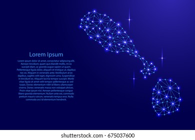 Saint Kitts and Nevis map of polygonal mosaic lines network, rays and space stars of vector illustration.