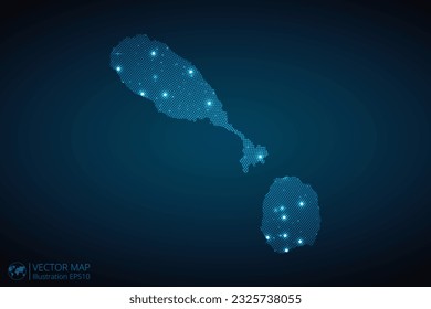Saint Kitts and Nevis map radial dotted pattern in futuristic style, design blue circle glowing outline made of stars. concept of communication on dark blue background. Vector EPS10