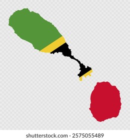 Saint Kitts and Nevis map silhouette with flag.