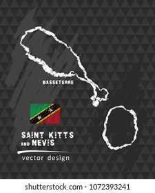 Saint Kitts and Nevis map, vector pen drawing on black background