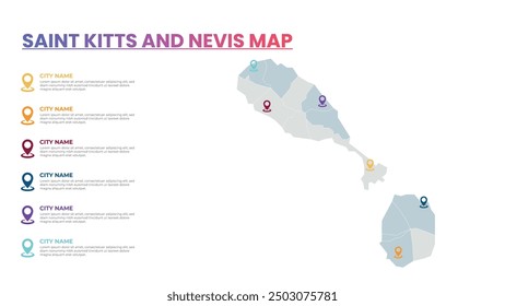Saint Kitts and Nevis Modern Map Infographic Template, Detailed infographic map of Saint Kitts and Nevis Popular City