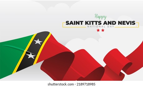 Saint Kitts and Nevis National Day greeting banner with waving national flag on white cloud vector illustration