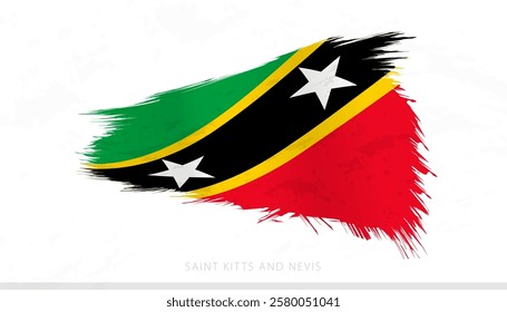 Saint Kitts and Nevis National Flag with Textured Brush Strokes. Artistic Brush Stroke Design.